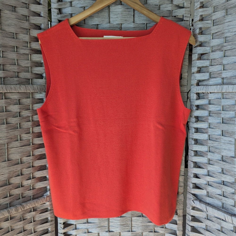 Coldwater Creek Silk Cotton Knit Shell Top Coral Boat Neck Sleeveless Sz XL 18